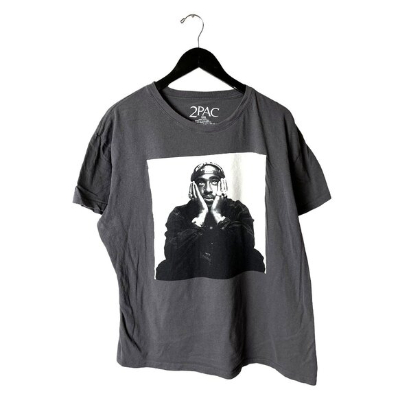 2Pac Rap Tee T Shirt Adult Gray XXL 2XL Artist Rapper Graphic 100% Cotton Solid - Picture 1 of 12